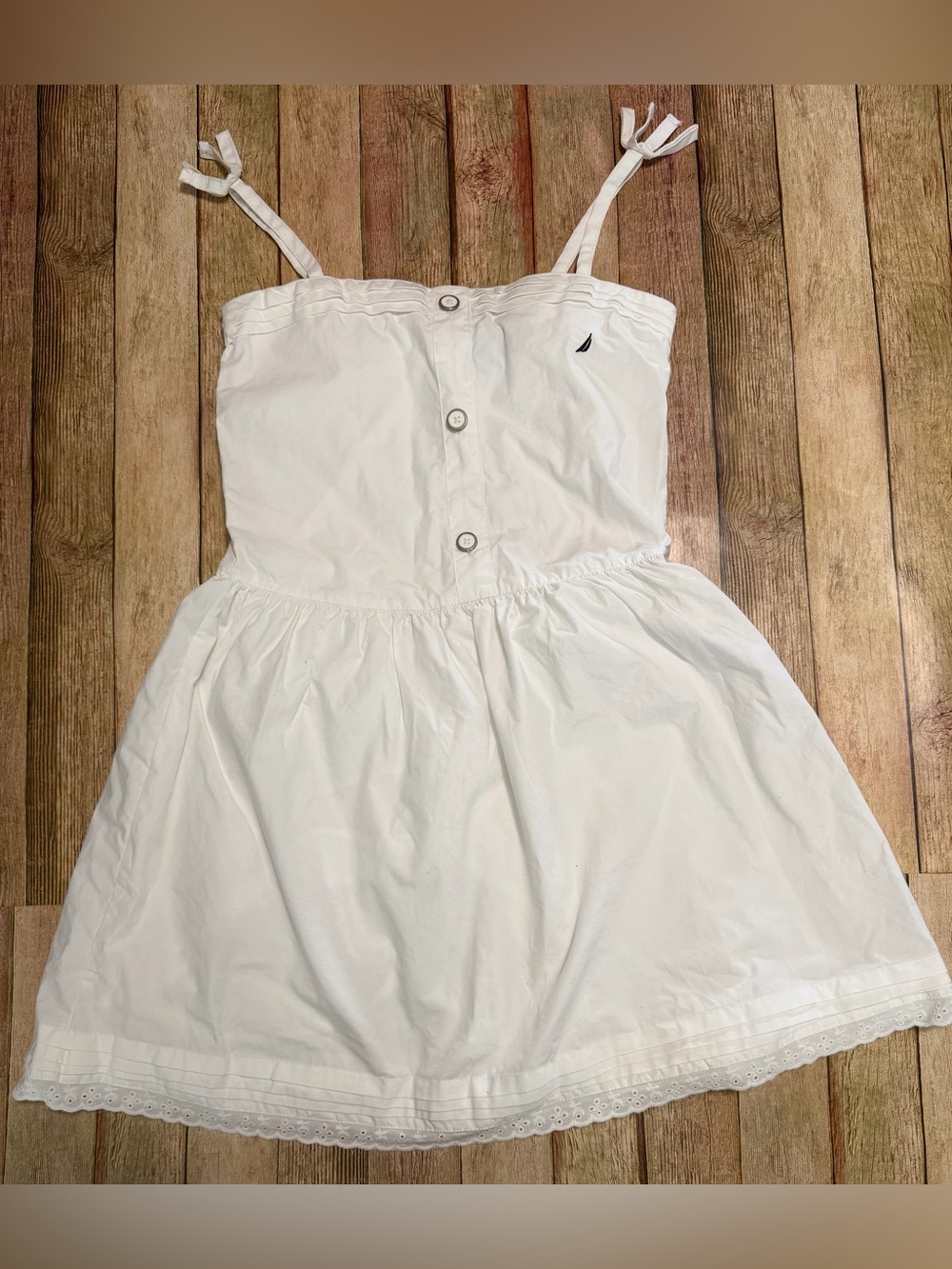 Nautica White Cotton Tie-Strap Sundress with Button Front